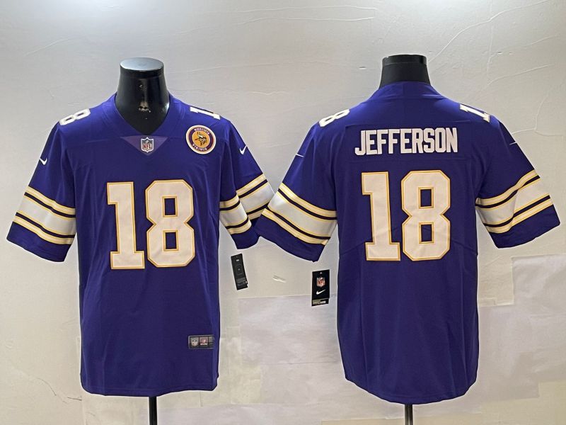 Men Minnesota Vikings #18 Jefferson Purple Throwback Three generation 2024 Nike Limited NFL Jersey style 5